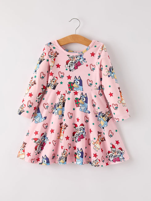 winter-christmas-character-print-pink-girls-dress Rylee Faith Designs - Sophia's StyleDress-1